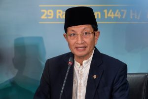 Menteri Agama Nasaruddin Umar menyampaikan konferensi pers hasil Sidang Isbat 1 Syawal 1447 Hijriah di Jakarta, Kamis (19/3/2026).